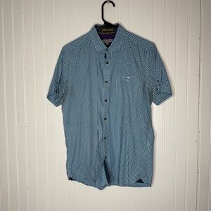 Ted Baker London Men's “Spy Eye” Slim Short Sleeve Shirt Green/Blue Check Size 3
